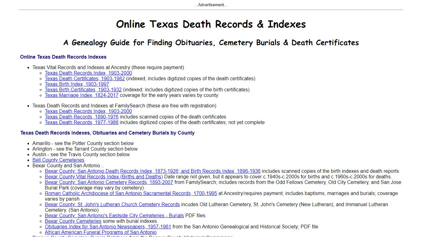 Online Texas Death Indexes, Records & Obituaries